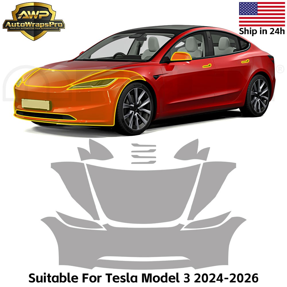 Tesla Model 3 Highland 2024-UP Front PreCut Paint Protection Film Clear Bra PPF