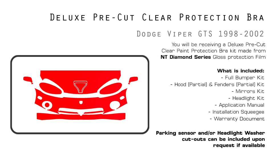 Dodge Viper GTS 1998-2002 PreCut Paint Protection Film Clear Bra PPF Kit