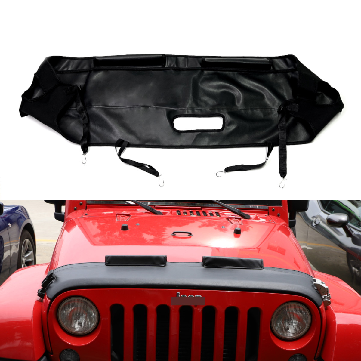 Leather Bonnet Bra Hood Cover Mask Protector For Jeep Wrangler 2/4 Door 2007+