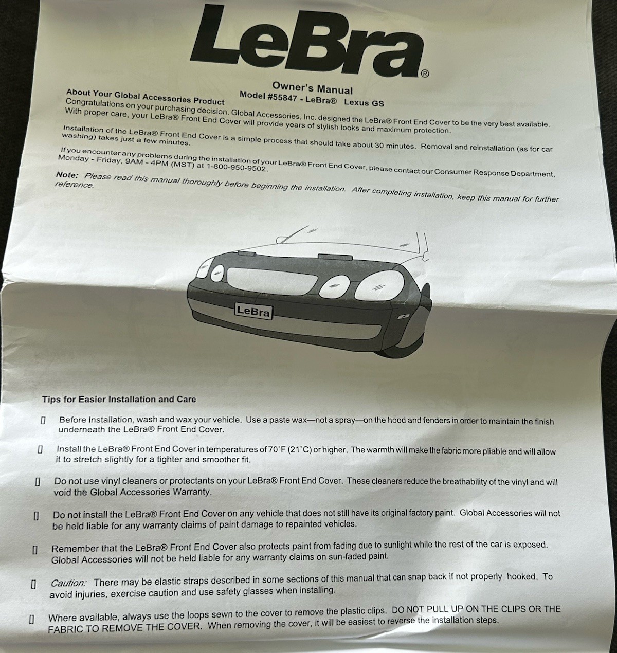 Covercraft LeBra Custom Front End Cover for Lexus GS Models 2001-2004 (PINHOLES)