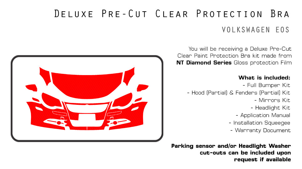 Volkswagen Eos 2007-2011 PreCut Paint Protection Film Clear Bra PPF Kit