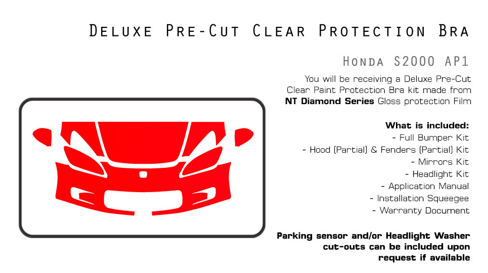 PreCut Paint Protection Film Clear Bra PPF for Honda S2000 1999-2003 Kit