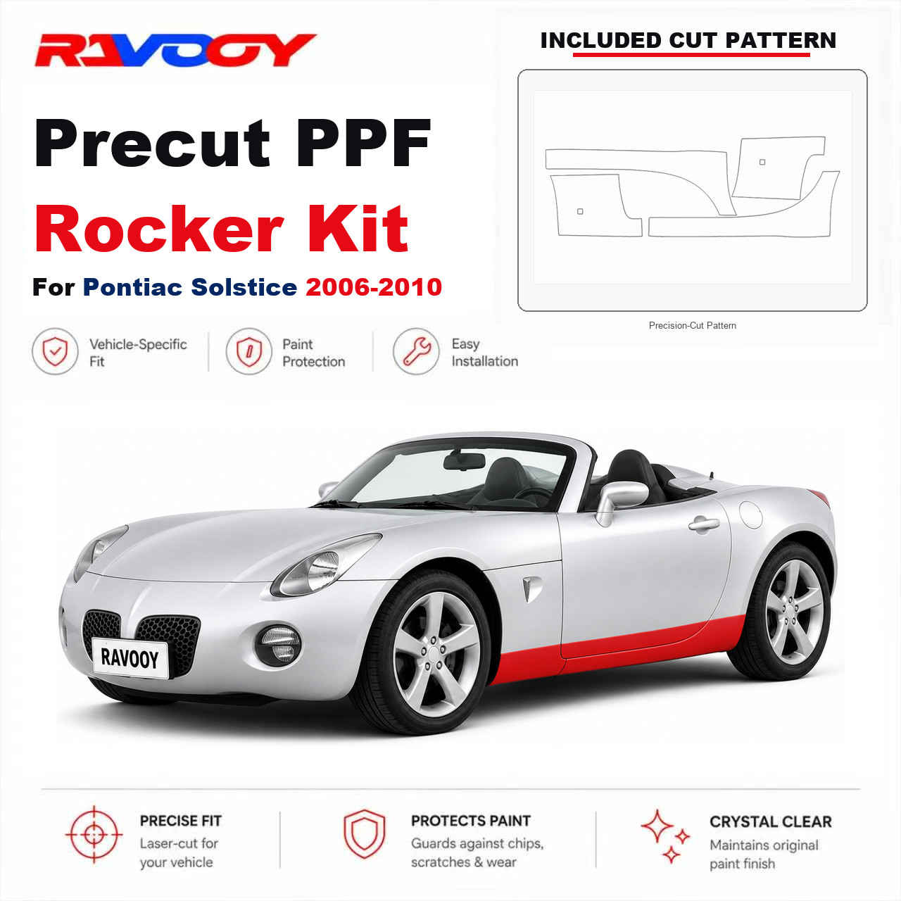 Precut PPF Rocker Panel Kit Clear Bra 8.5mil TPU For 2006-2010 Pontiac Solstice