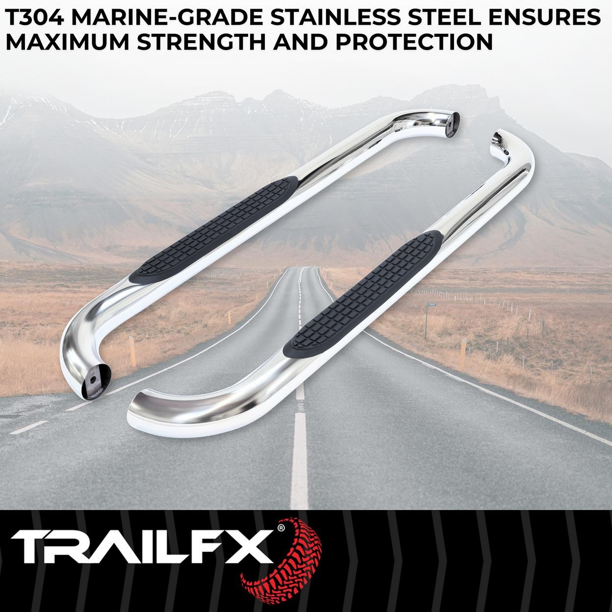 TrailFX A0046S 3 Inch Round Bent 60 Degree Pol Stainless Steel W/O End Caps Rock