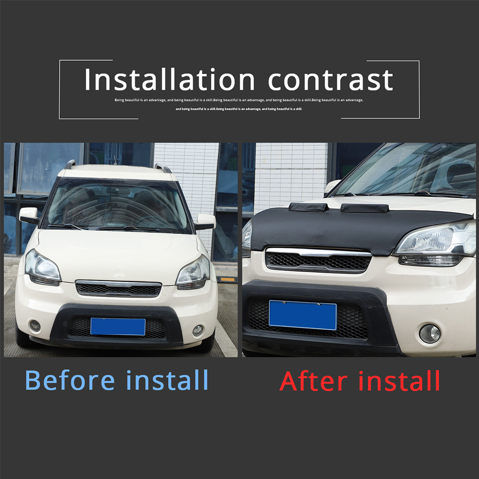 Front End Bumper Hood Mask Bra Cover Protection For Kia Soul 2009.-2013 Lether