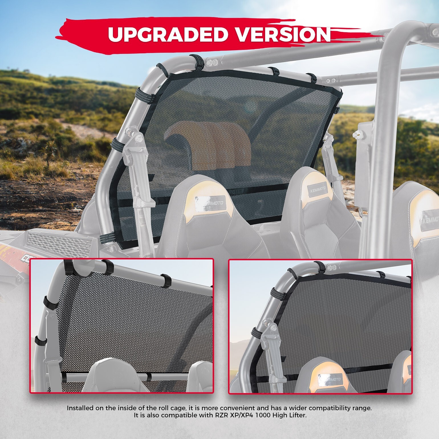 KEMIMOTO UTV Rear Window Net Mesh for Polaris RZR XP 1000/4 Turbo 2014-2023