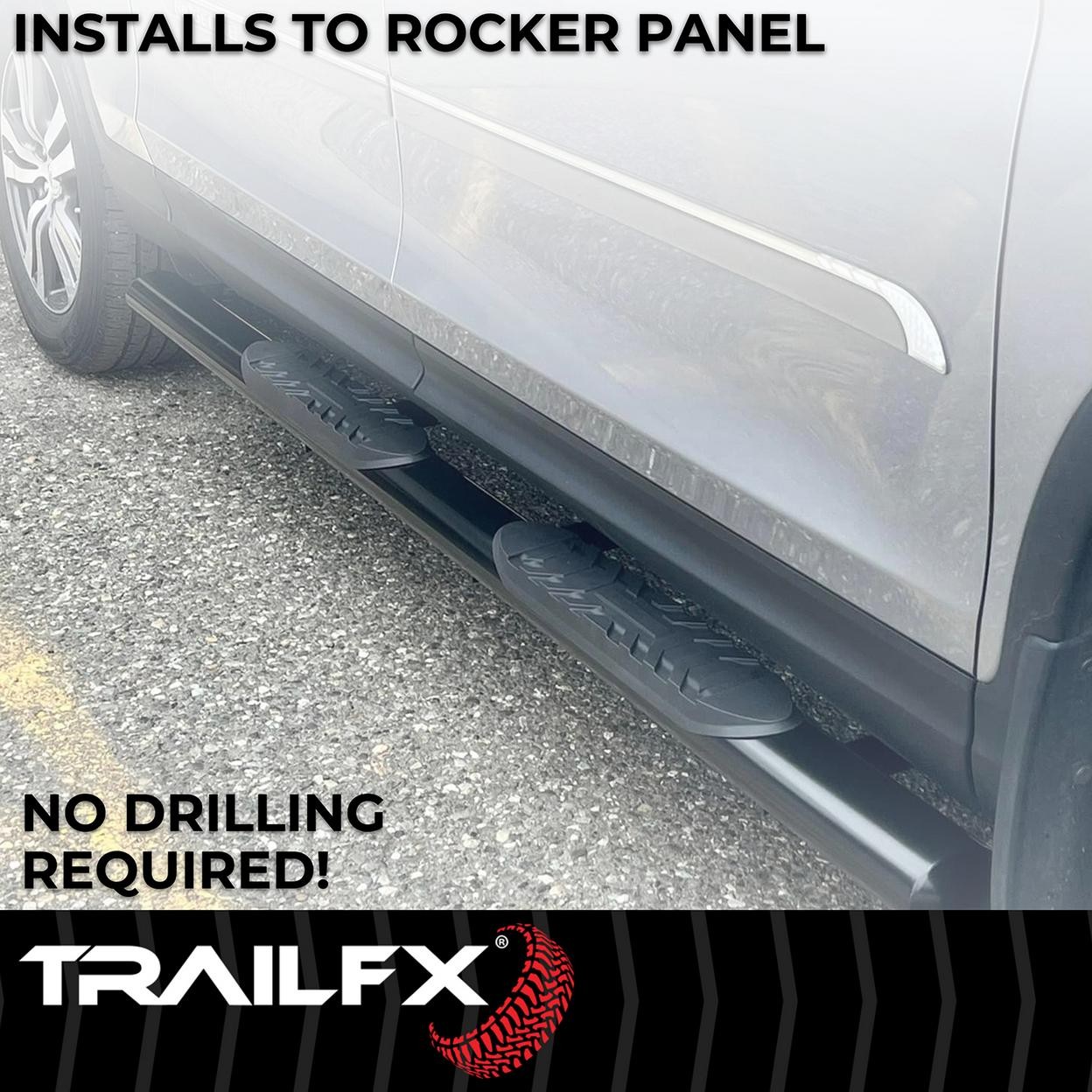 TrailFX 2930314043 4 Inch Oval Straight Powder Coated Black Mild Steel Rocker Pa