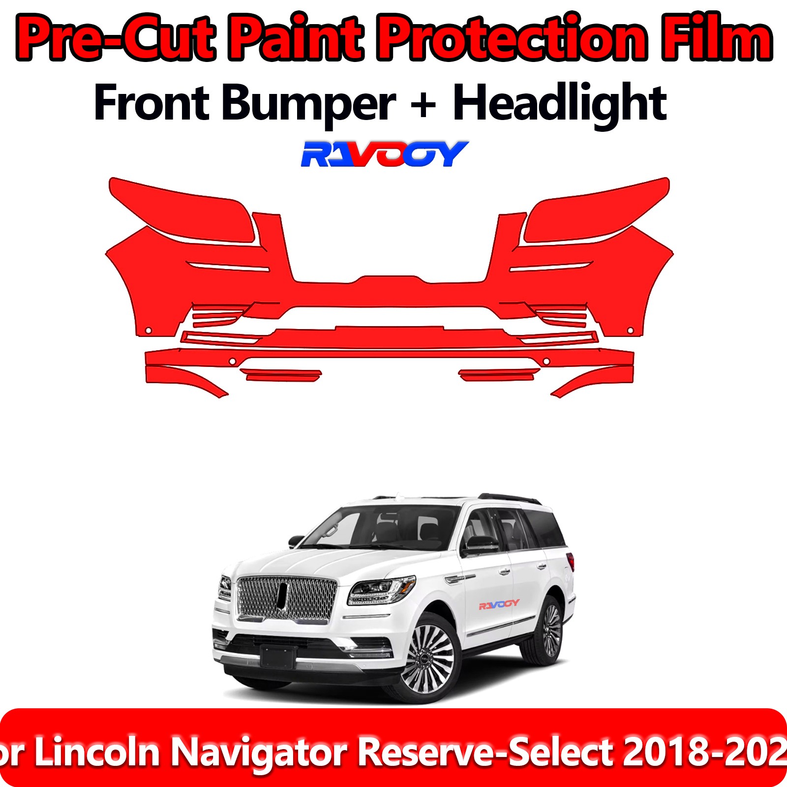PreCut Front Bumper PPF Kit Film For Lincoln Navigator Reserve-Select 2018-2021