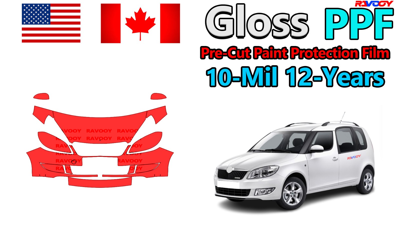 Gloss PreCut PPF Paint Protection Film For Skoda Roomster Greenline-S 2010-2015
