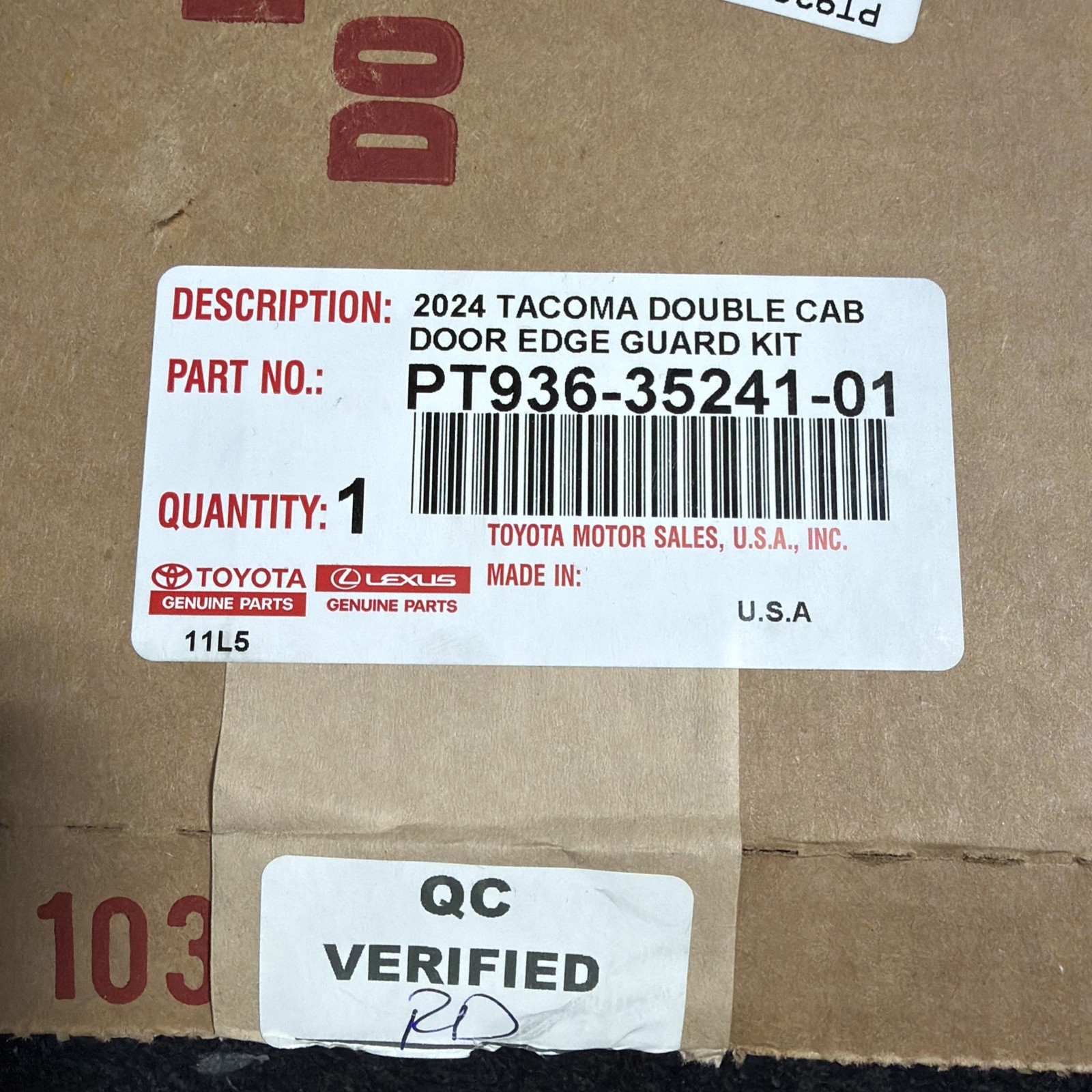 🌟 2025-2026 TOYOTA Tacoma DOOR EDGE GUARDS NEW OEM PT936-35241-01 Dark Gray