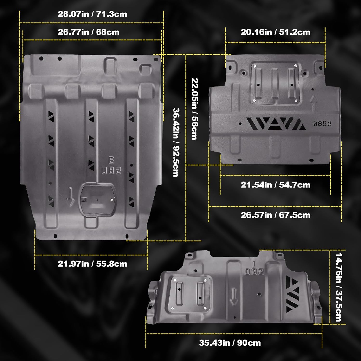 Full Skid Plate Package with Front Transmission Skid Plate For 2015-22 Ford F150