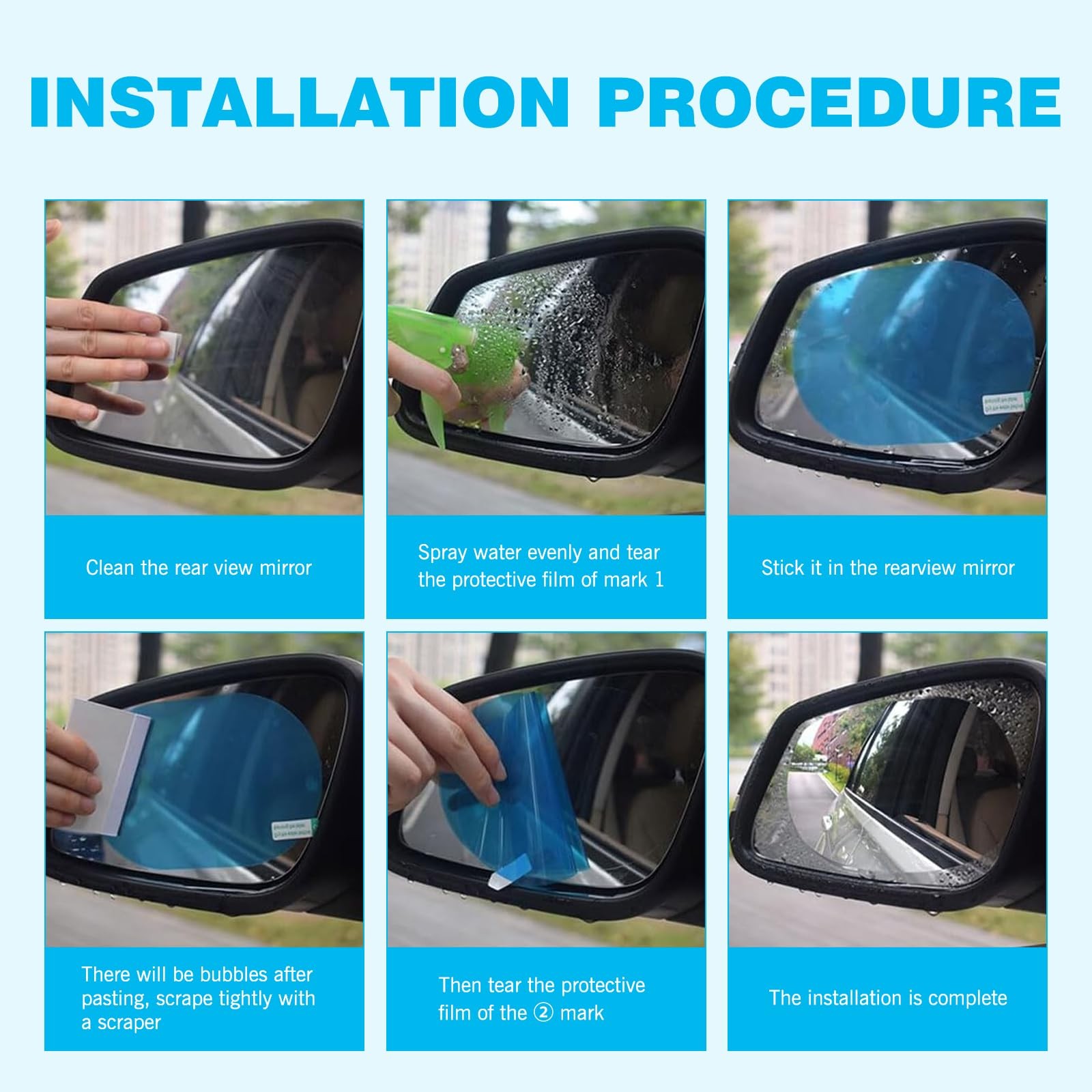 Titgoes 1 PC Car Rearview Mirror Rain Film, Rainwater Drainage HD Transparent