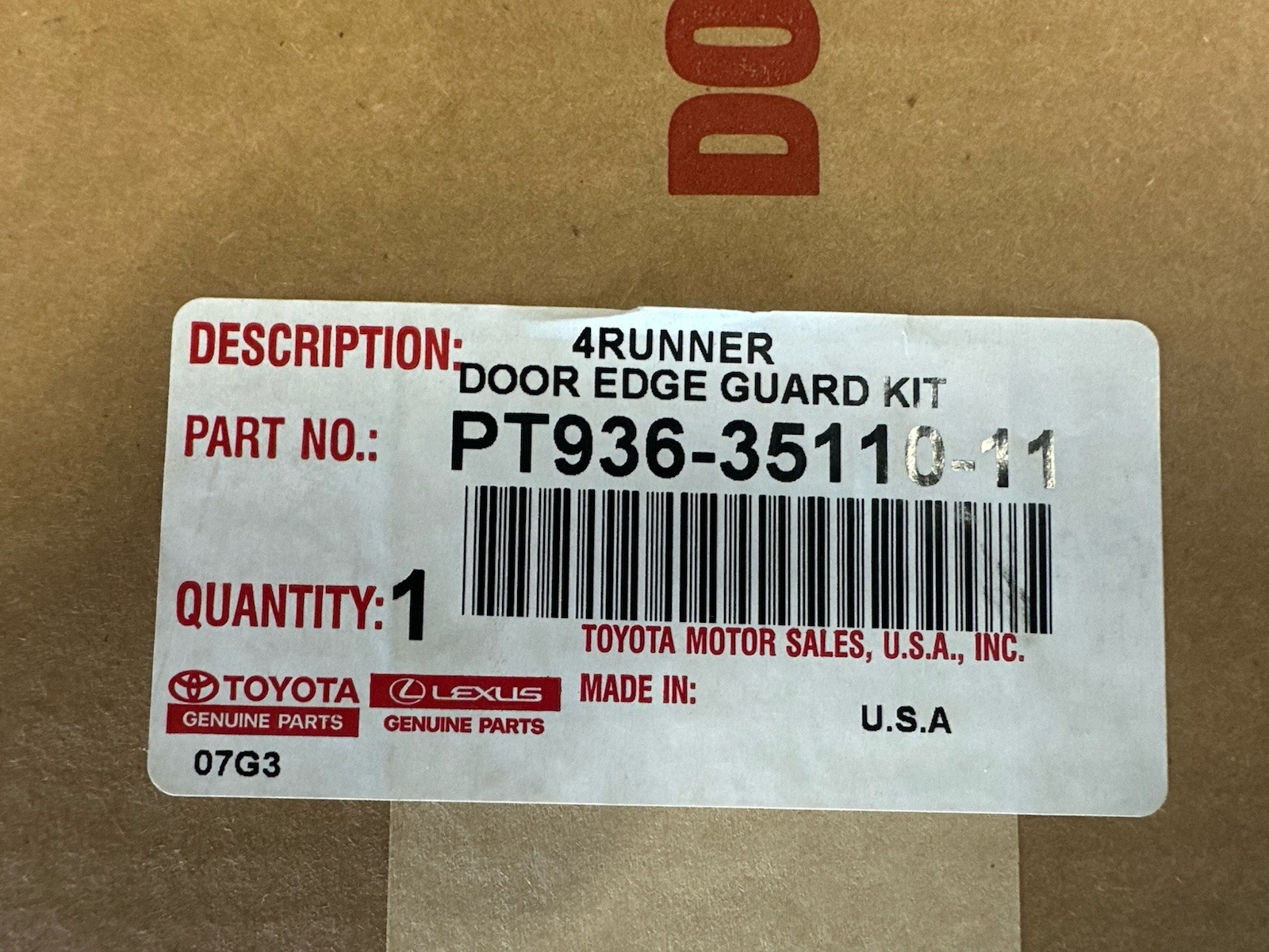 Genuine Toyota Right Front Door Edge Guard Paint Code 1G3 Magnetic Gre