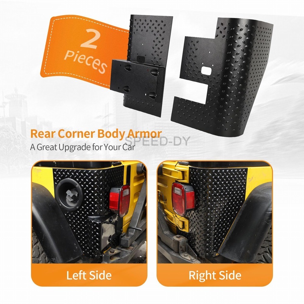 2X Black Rear Body Corner Quarter Panel Guards Armors Kit For Jeep Wrangler TJ