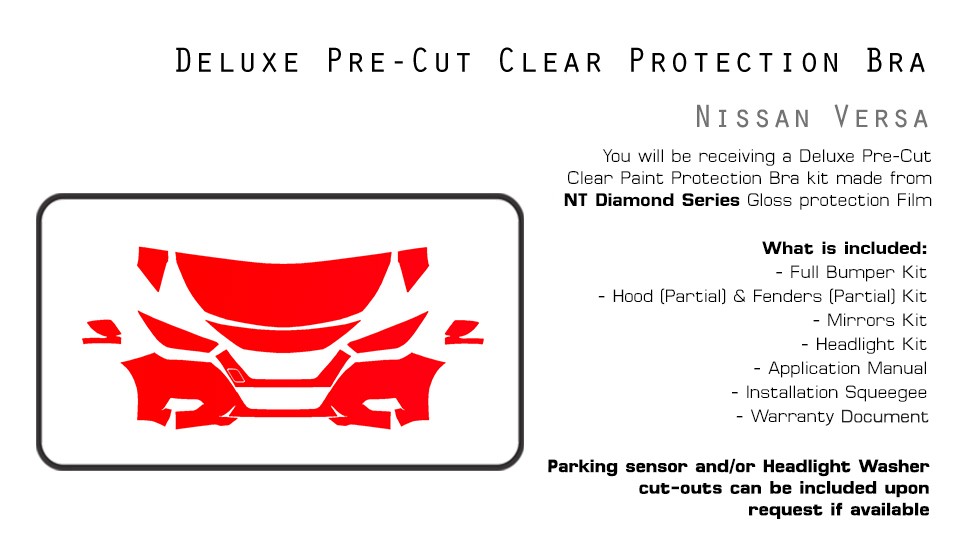 PreCut Paint Protection Film Clear Bra PPF for Nissan Versa 2020-2025 Kit