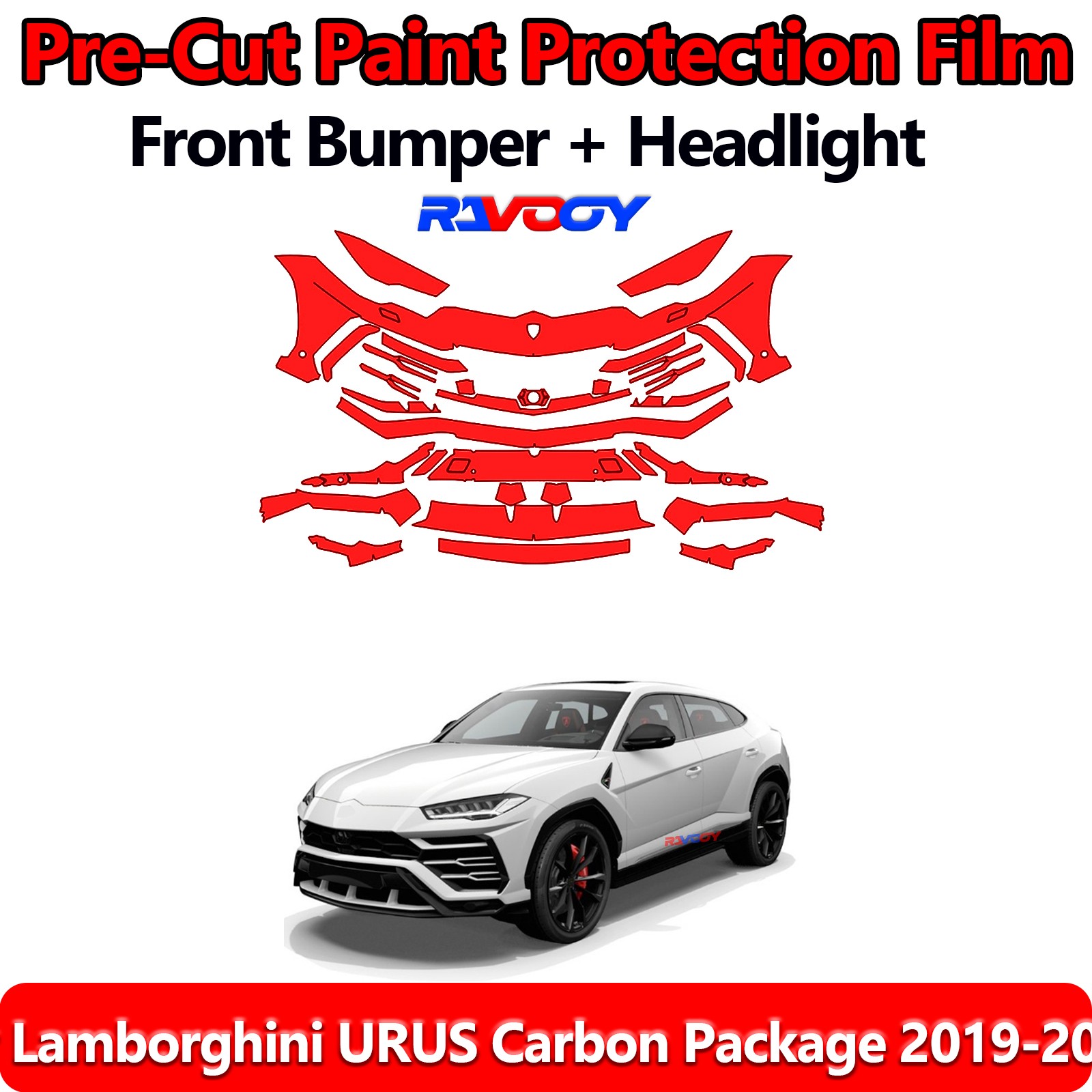 PreCut Front Bumper PPF Kit Film For Lamborghini URUS Carbon Package 2019-2023