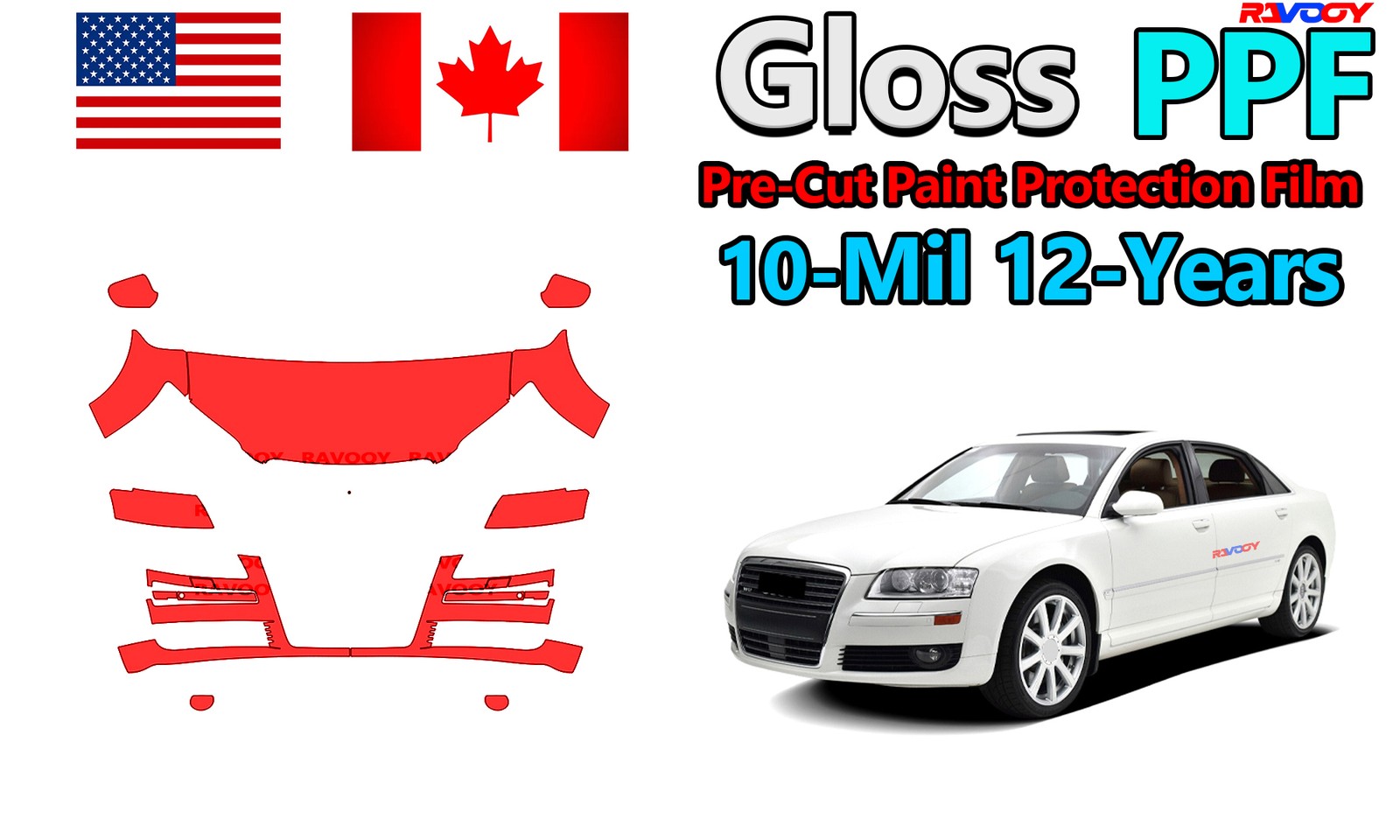 Gloss PreCut PPF Paint Protection Film For Audi A8 L 6.0 W12 Quattro 2005-2009