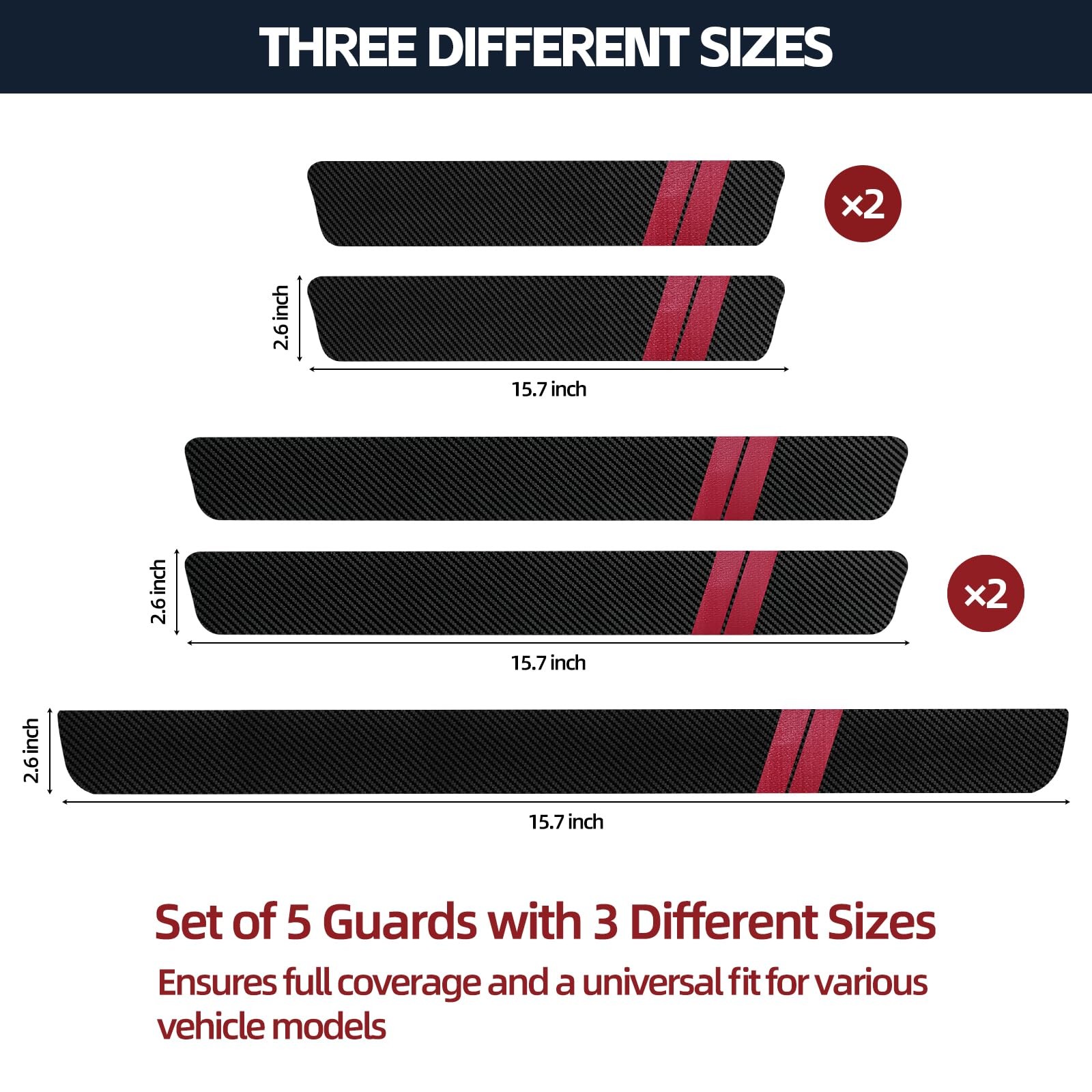 FOVKO Universal 5PCS Door Sill Protector, Car Threshold Protection, Red