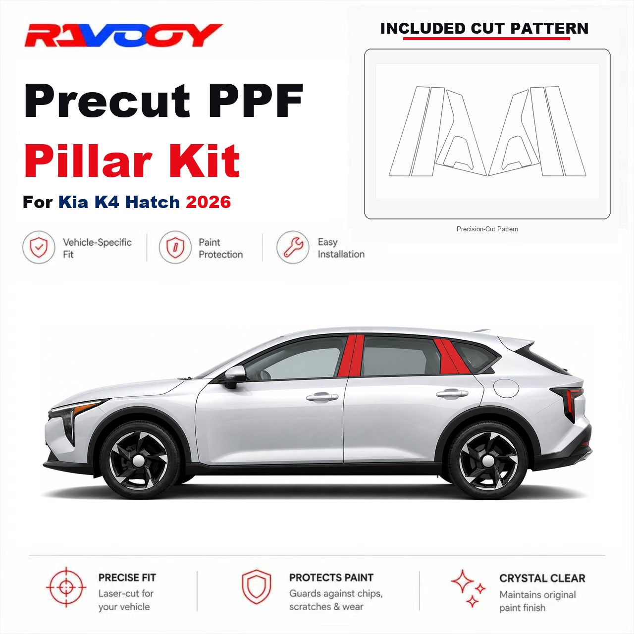 Precut PPF B C Pillar Kit Clear Bra 8.5mil TPU For 2026 Kia K4 Hatch