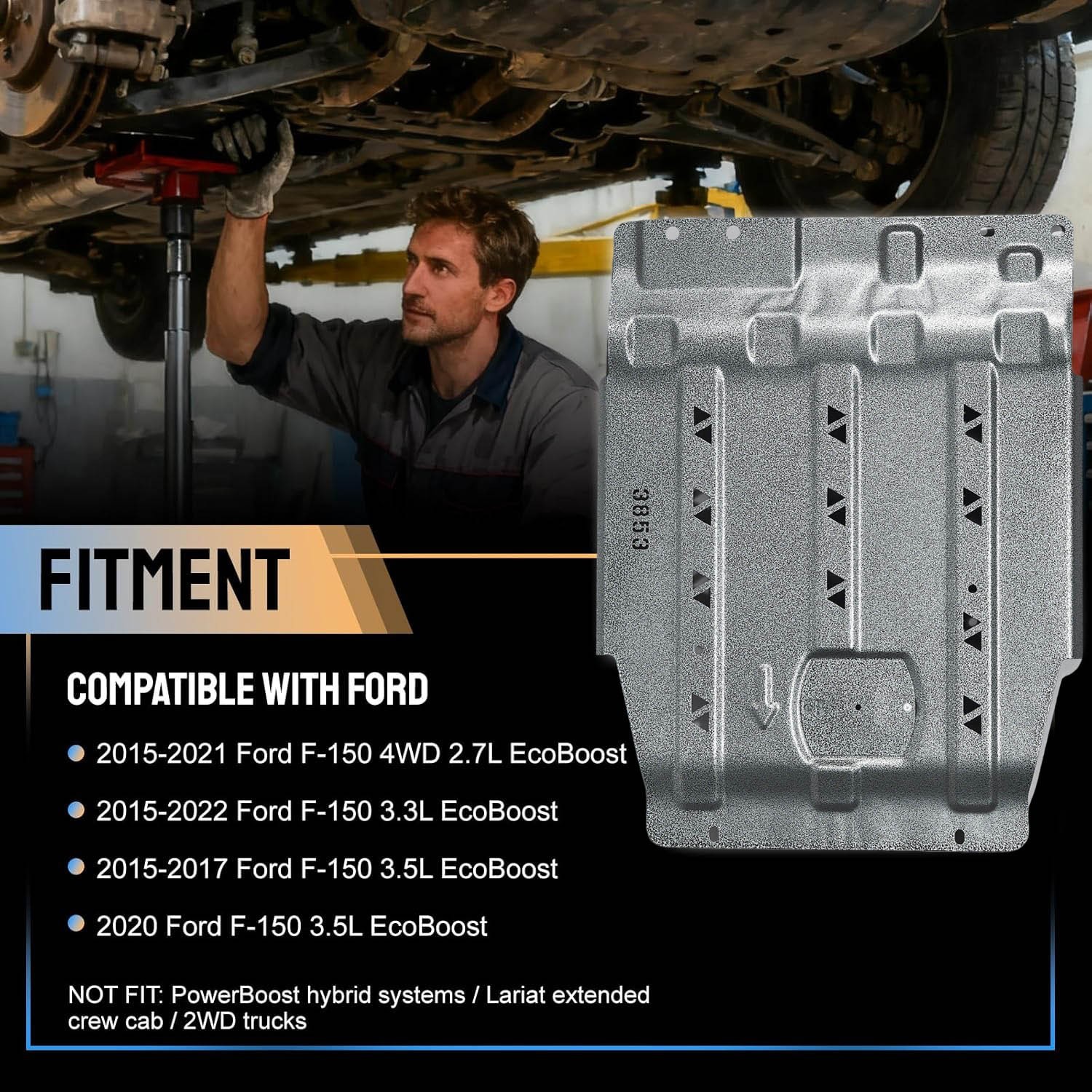 Manganese Steel Heavy-Duty Transmission Skid Plate for Ford F150 2015-2022 4WD