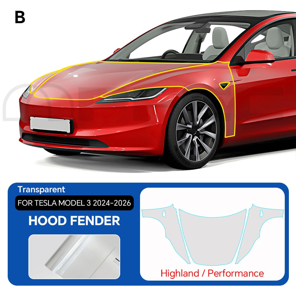 Tesla Model 3 Highland 2024-UP Full Front PreCut Paint Protection Clear Bra PPF