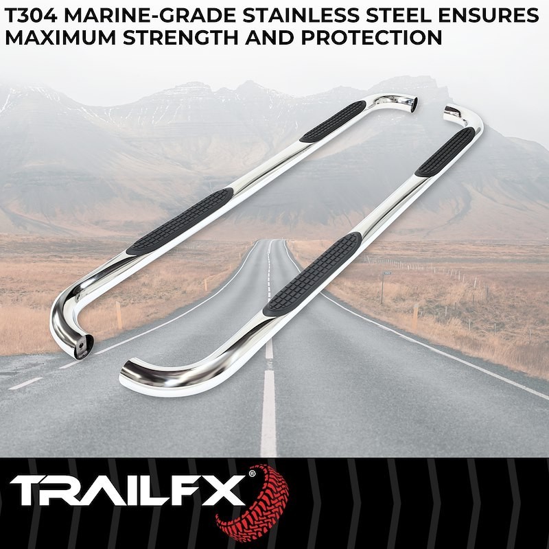 TrailFX A0063S Stainless Steel Polished Nerf Bar for 2020-2025 Jeep Gladiator