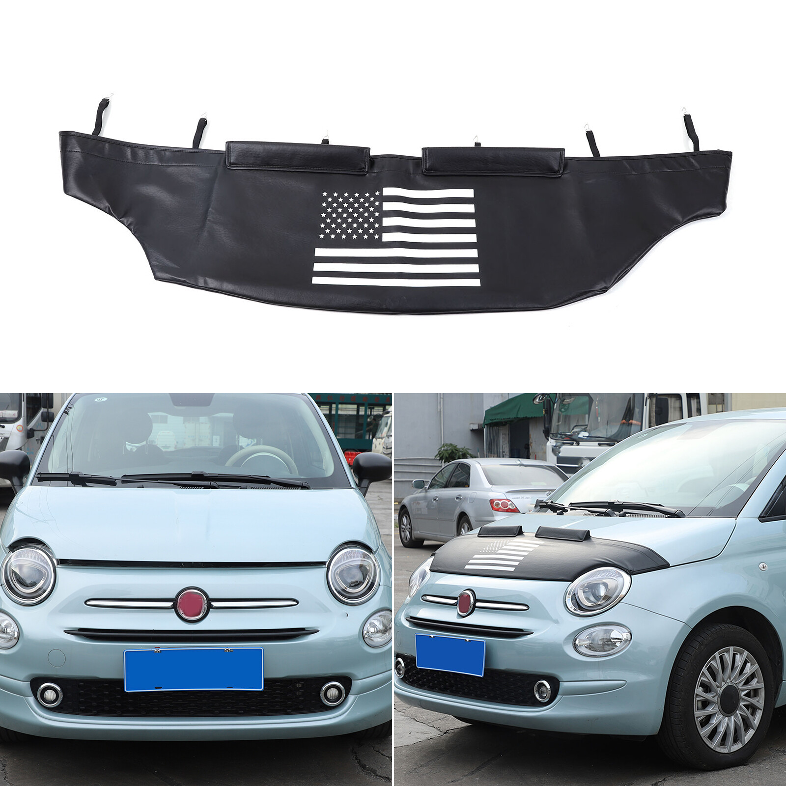 Front Bumper Lebra Car Bonnet Mask Hood Bra Fit For Fiat 500 500C 2007-24 Black