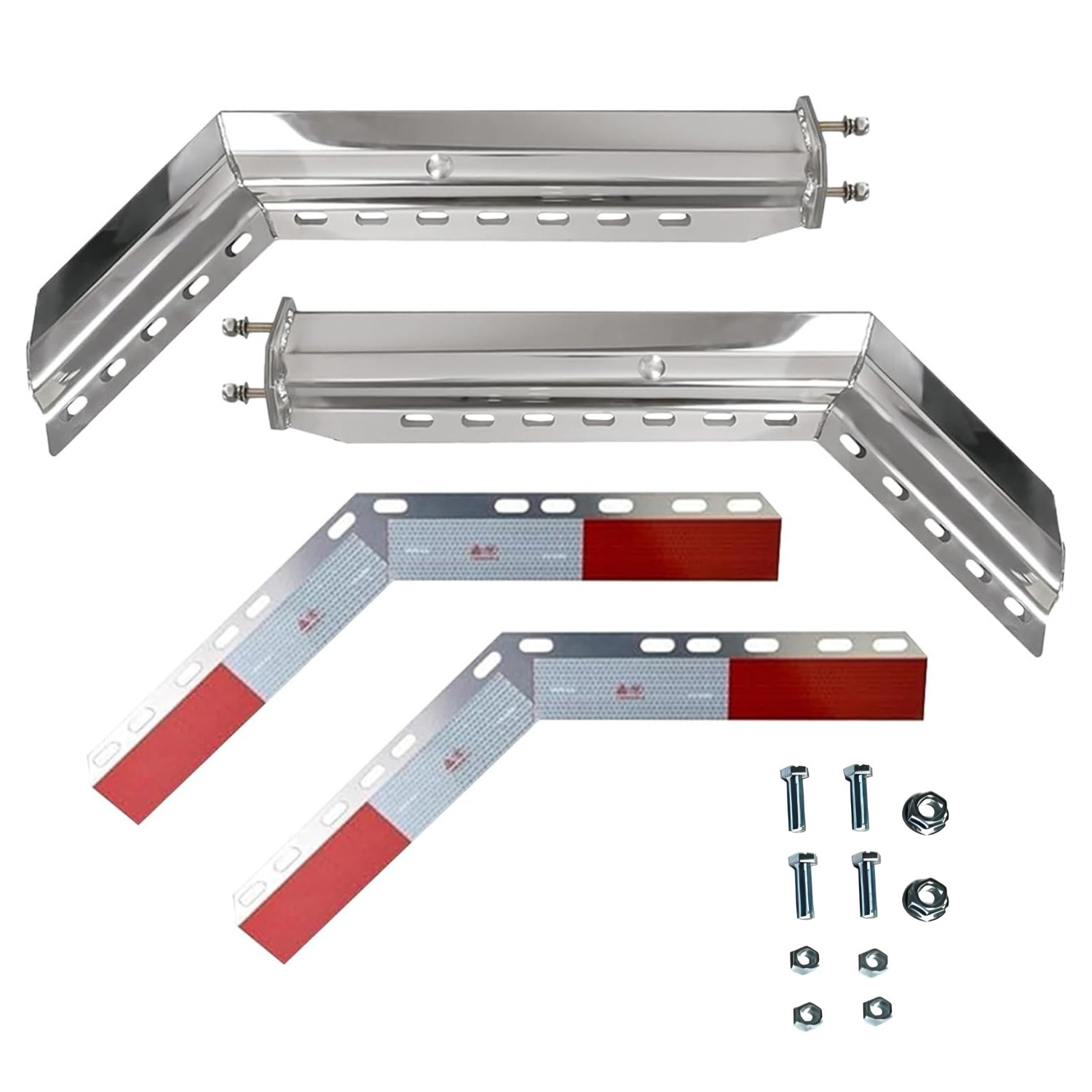 Chrome Mud Flap Hanger Set 28″ Length 45 degree 1-1/8″ Bolt Pattern w/ Reflector
