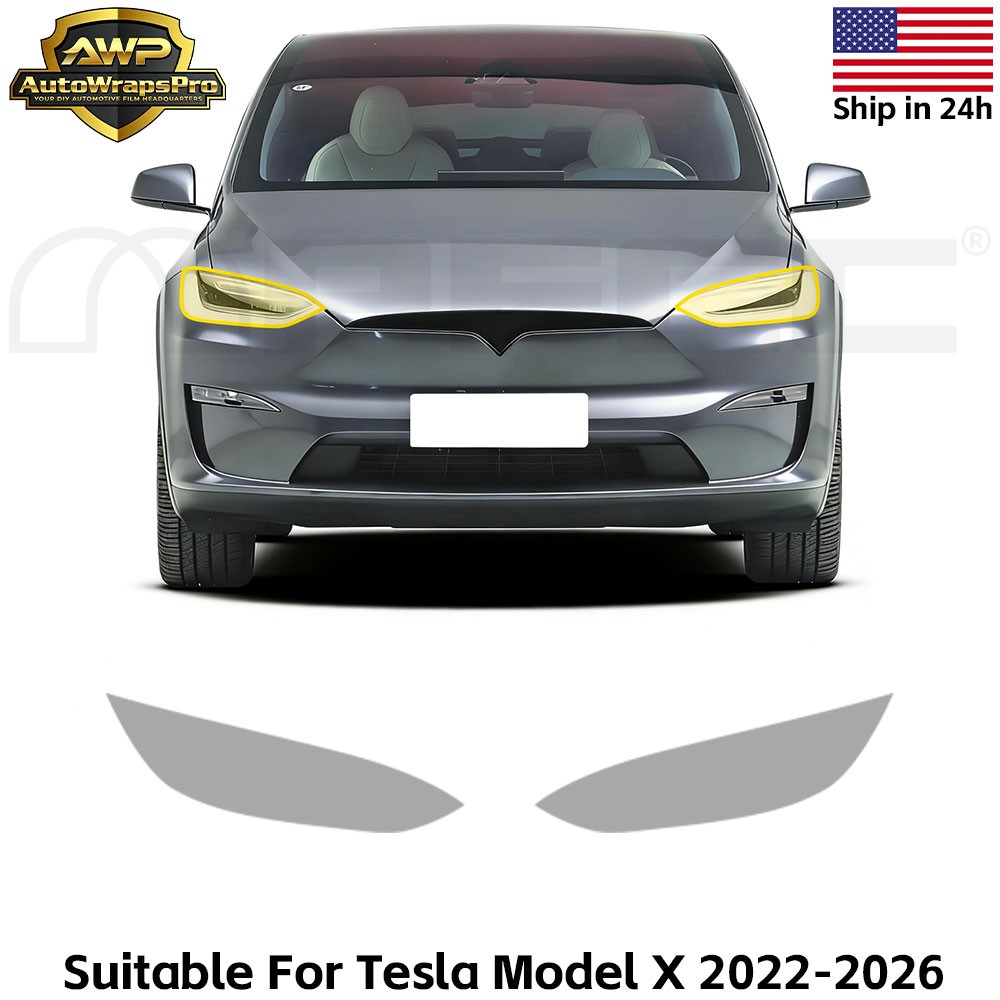 Tesla Model X 2022-2026 Headlights PreCut Paint Protection Film Clear Bra PPF