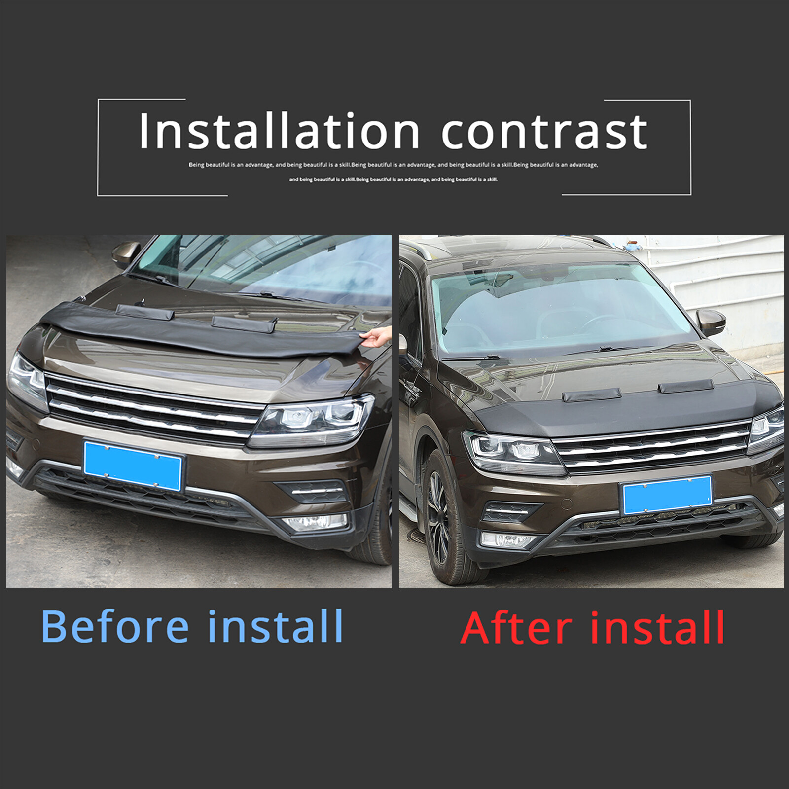 Front Hood Cover Engine End Bra Protector for Volkswagen VW Tiguan 2018-24 Black