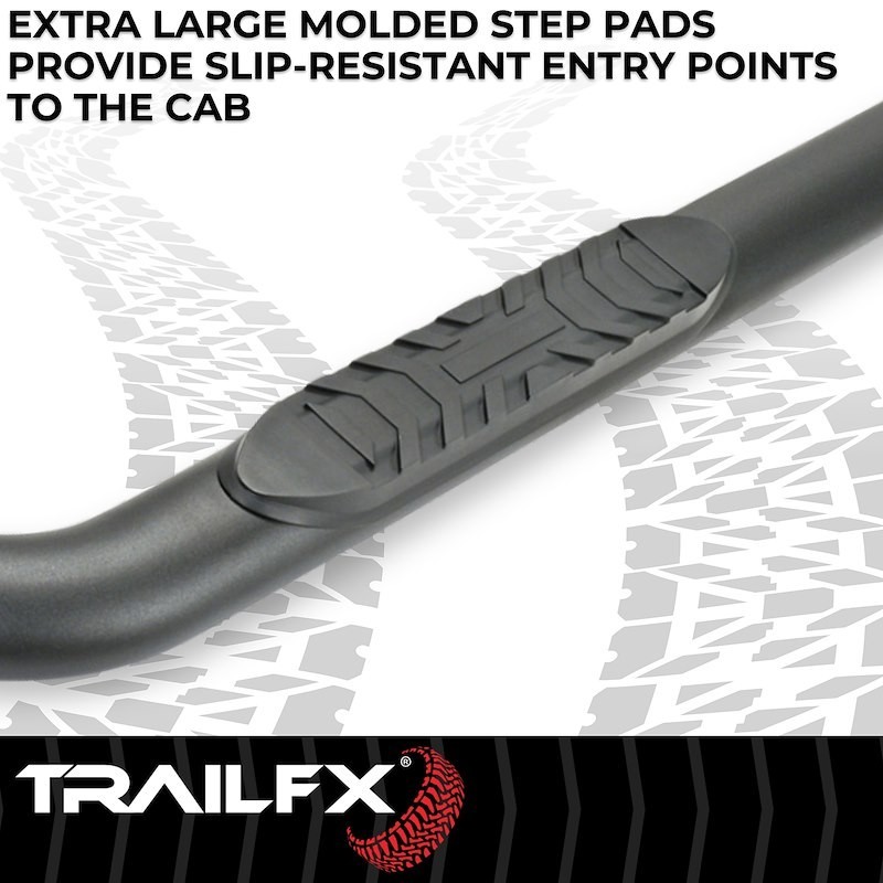 TrailFX A1011B Nerf Bar Tube Side Steps W/Step Pads 4″Oval Bent Titanium Black