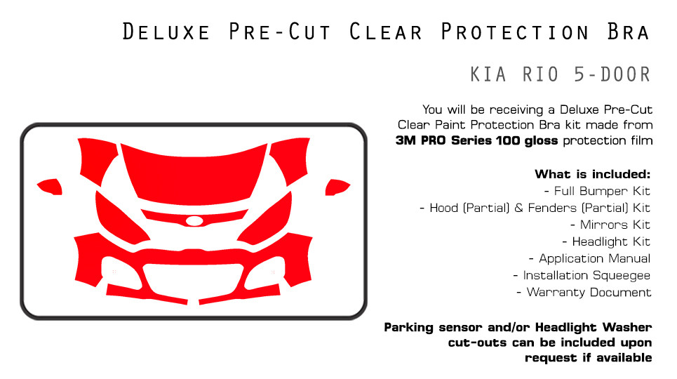 3M PRO Series PreCut Paint Film Clear Bra PPF for KIA Rio 5-Door Hatch 2012-2015