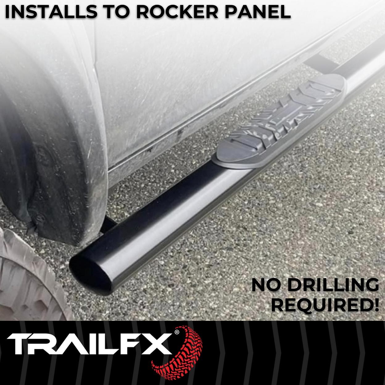TrailFX A1537B 4 Inch Oval Straight Powder Coated Black Mild Steel Rocker Panel
