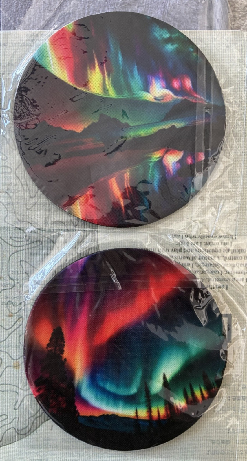 NEOPRENE COASTERS 4″ INCH Northern Lights Landscape SET OF 2