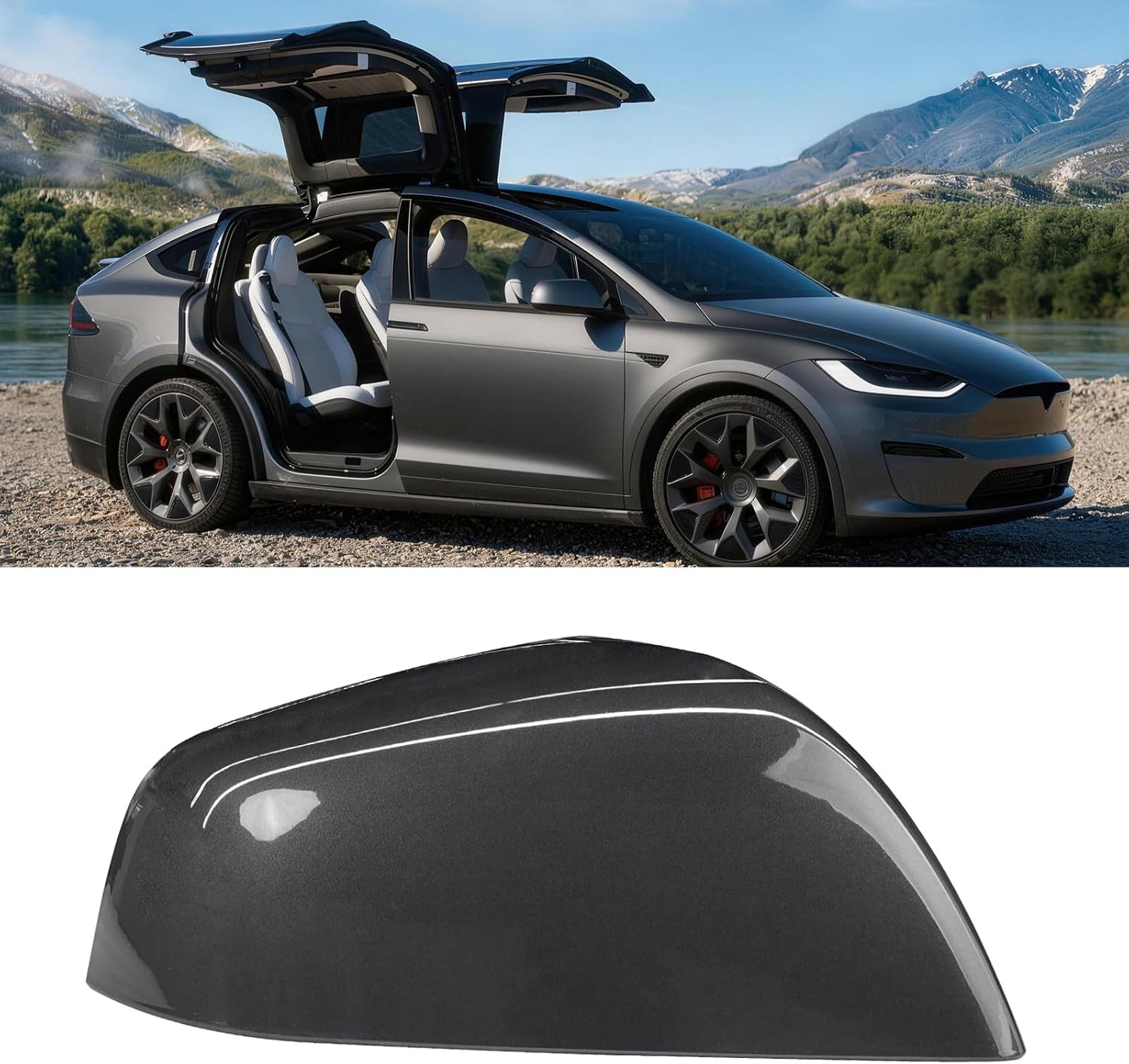 Tesla Model X Mirror Cover 2016-2025 Right Passenger Side Clip-on Rear View Mirr