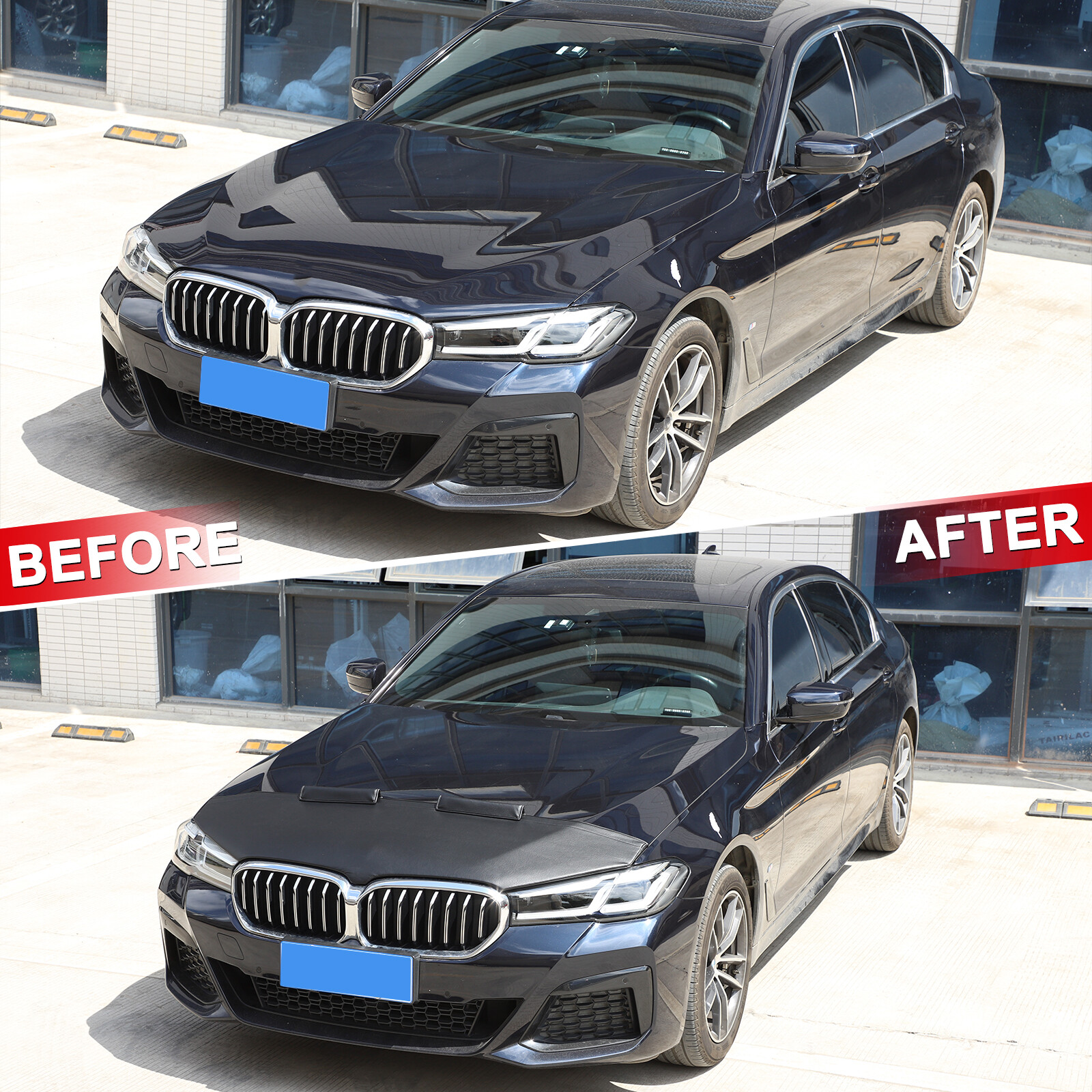 Car Bonnet Mask Hood Bra FRONT END MASK for BMW 5 Series G30 G31 2017-2023 Black