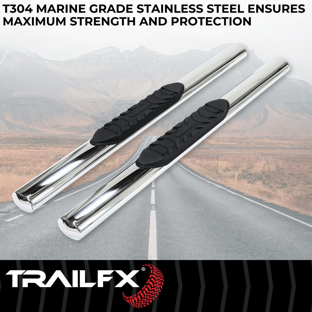 TrailFX A1530S 4 Inch Oval Straight Pol Stainless Steel Rocker Panel Mount
