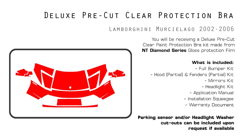 Lamborghini Murcielago 2002-2006 PreCut Paint Protection Film Clear Bra