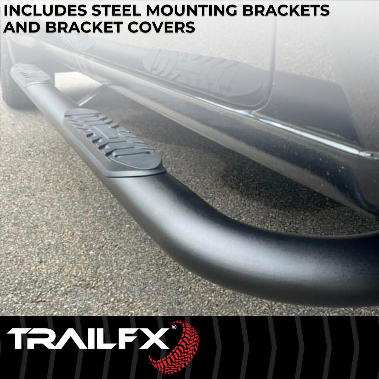 TrailFX A1007B 4 Inch Oval Bent Powder Coated Titanium Black Mild Steel Rocker P