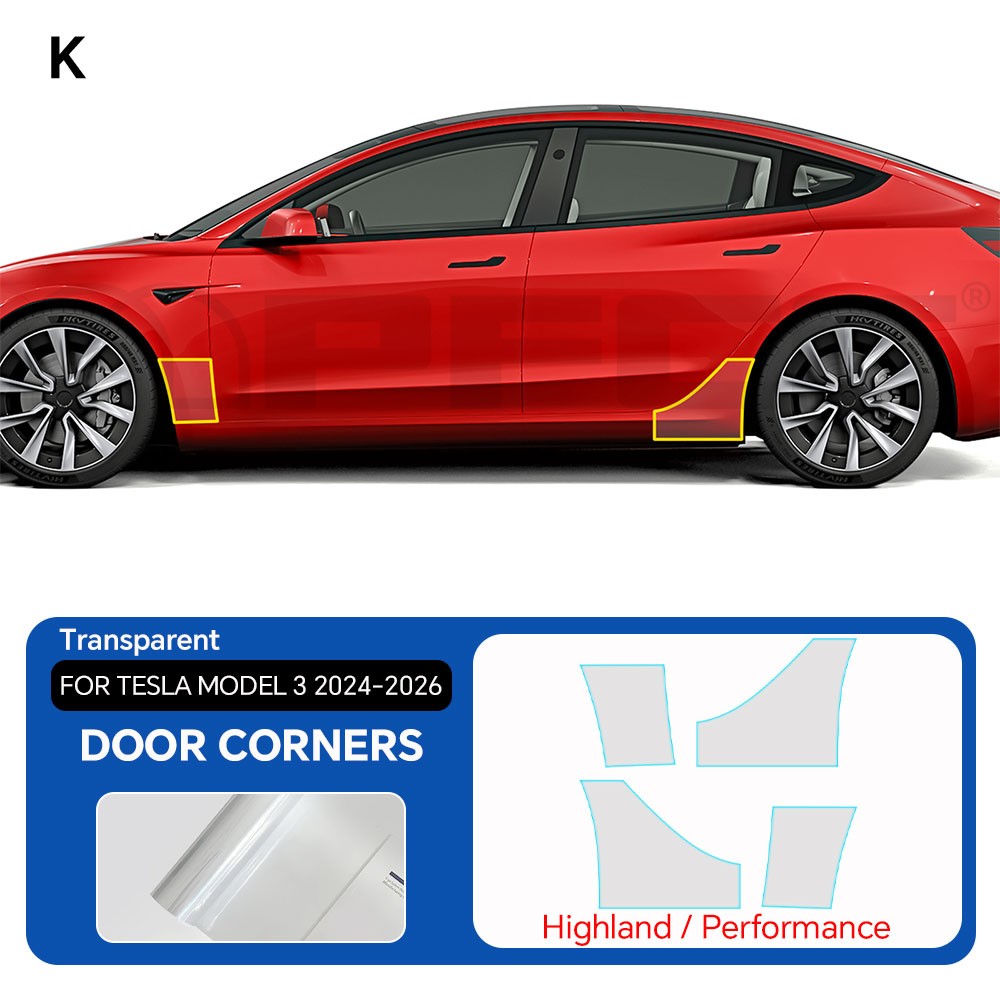 Tesla Model 3 Highland 2024-UP Door Corner Paint Protection Film Clear Bra PPF