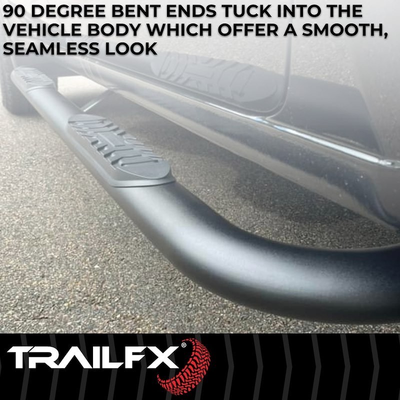 TrailFX A1011B Nerf Bar Tube Side Steps W/Step Pads 4″Oval Bent Titanium Black