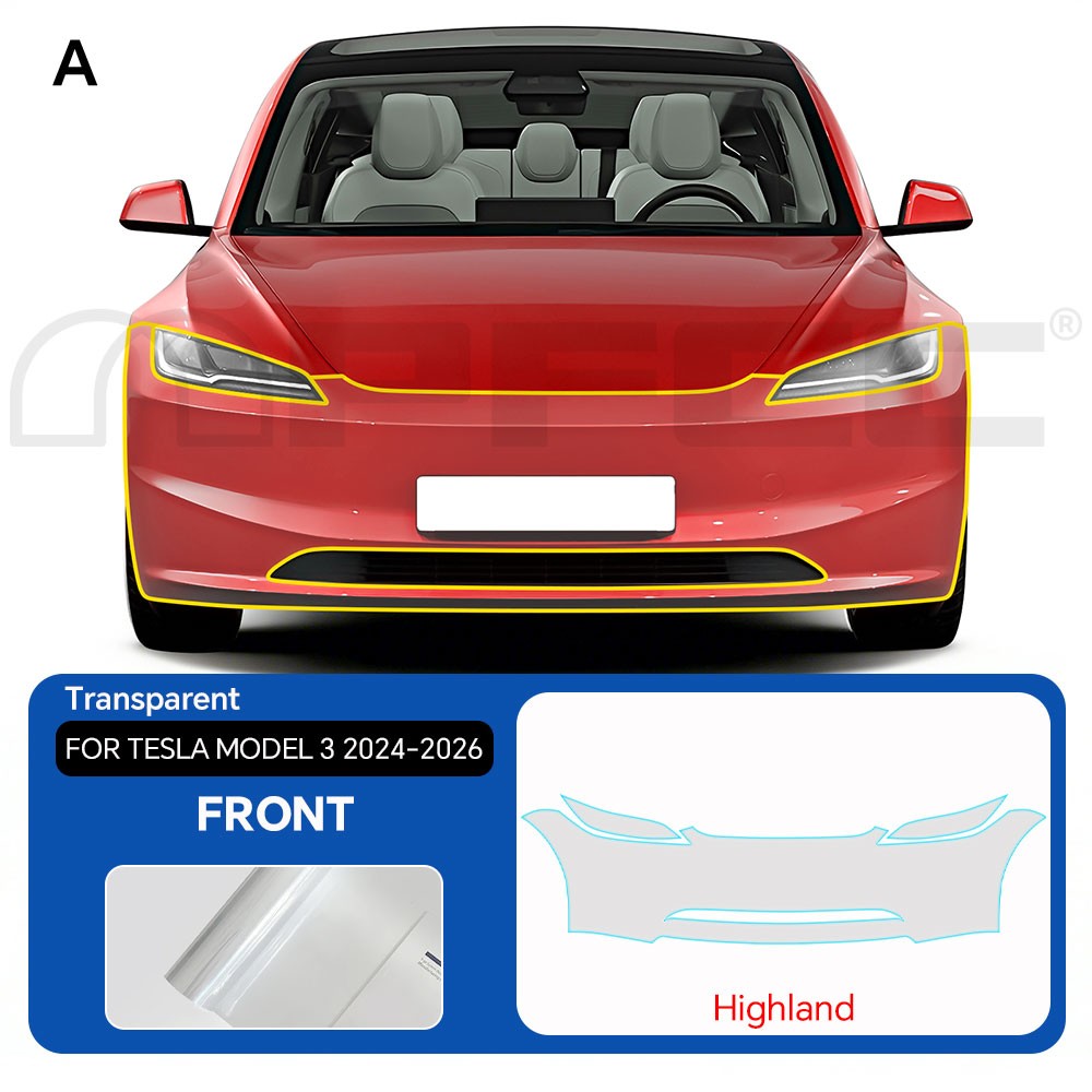 Tesla Model 3 Highland 2024-UP Full Front PreCut Paint Protection Clear Bra PPF