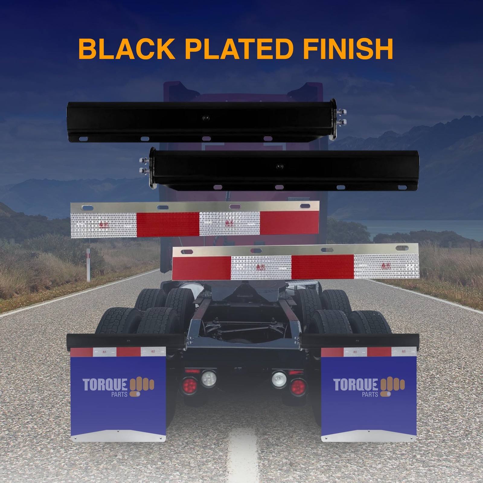 Black Mud Flap Hanger Set 30′ Straight Angled 2-1/2″ Bolt Pattern w/ Reflector