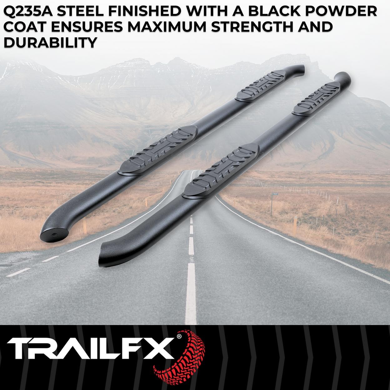 TrailFX A1006B 4 Inch Oval Bent Powder Coated Titanium Black Mild Steel Rocker P