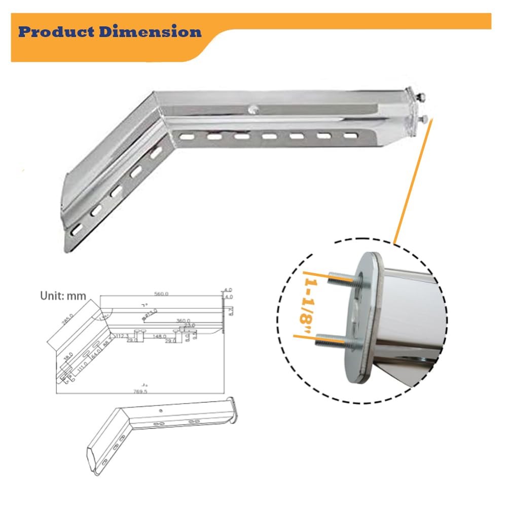Chrome Mud Flap Hanger Set 28″ Length 45 degree 1-1/8″ Bolt Pattern w/ Reflector