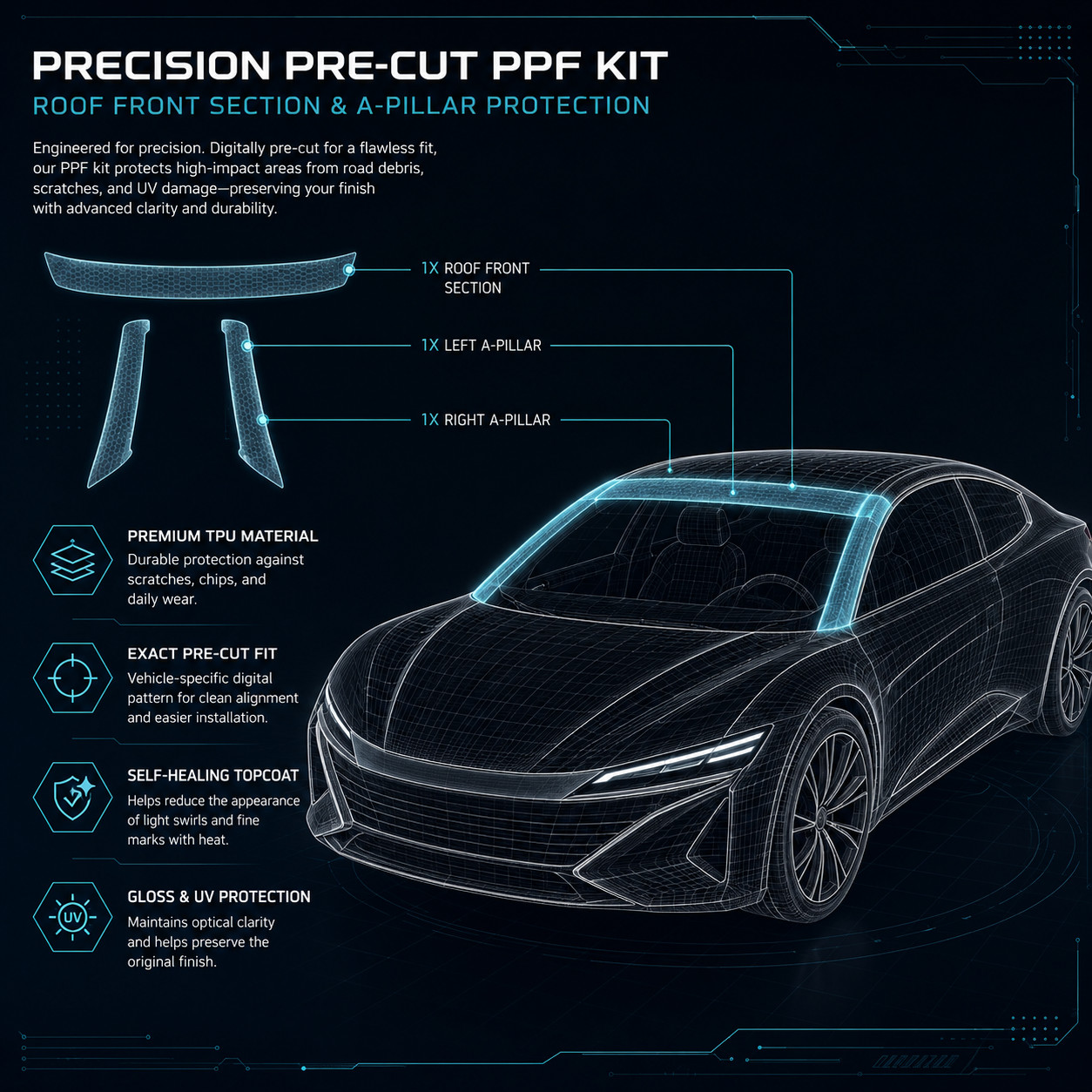 Precut PPF Roof A-Pillar Kit Clear Bra TPU For 2017-2026 Chrysler Pacifica