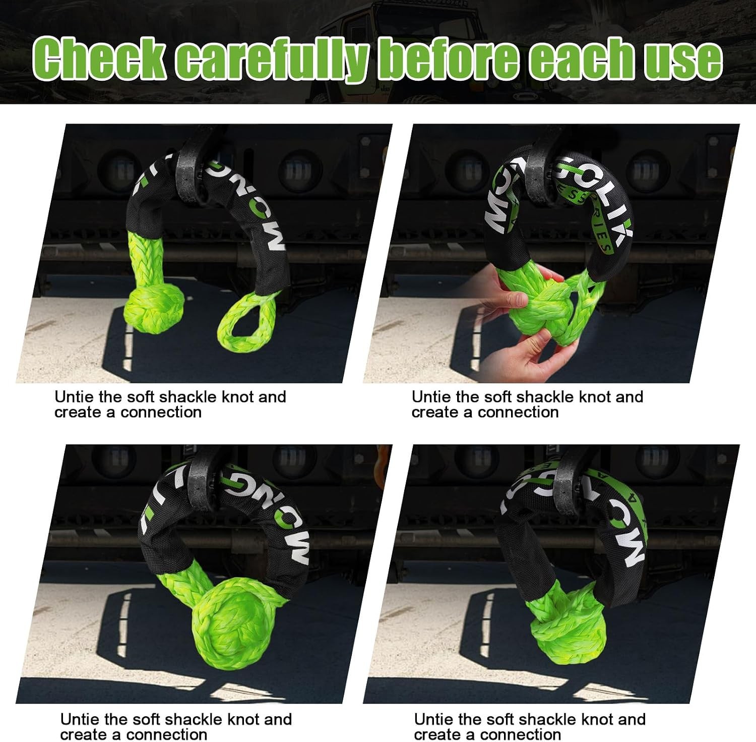 Synthetic Soft Shackle Rope 3/4x23Inch 66000LBS Max Break 2PCS Off-Road, Towing,