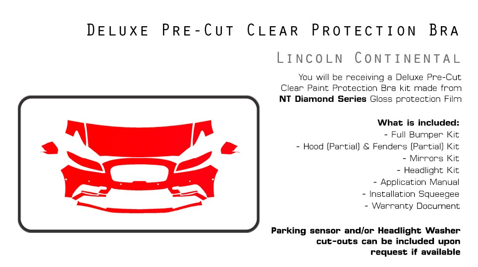 Lincoln Continental 17-2020 PreCut Paint Protection Film Clear Bra PPF