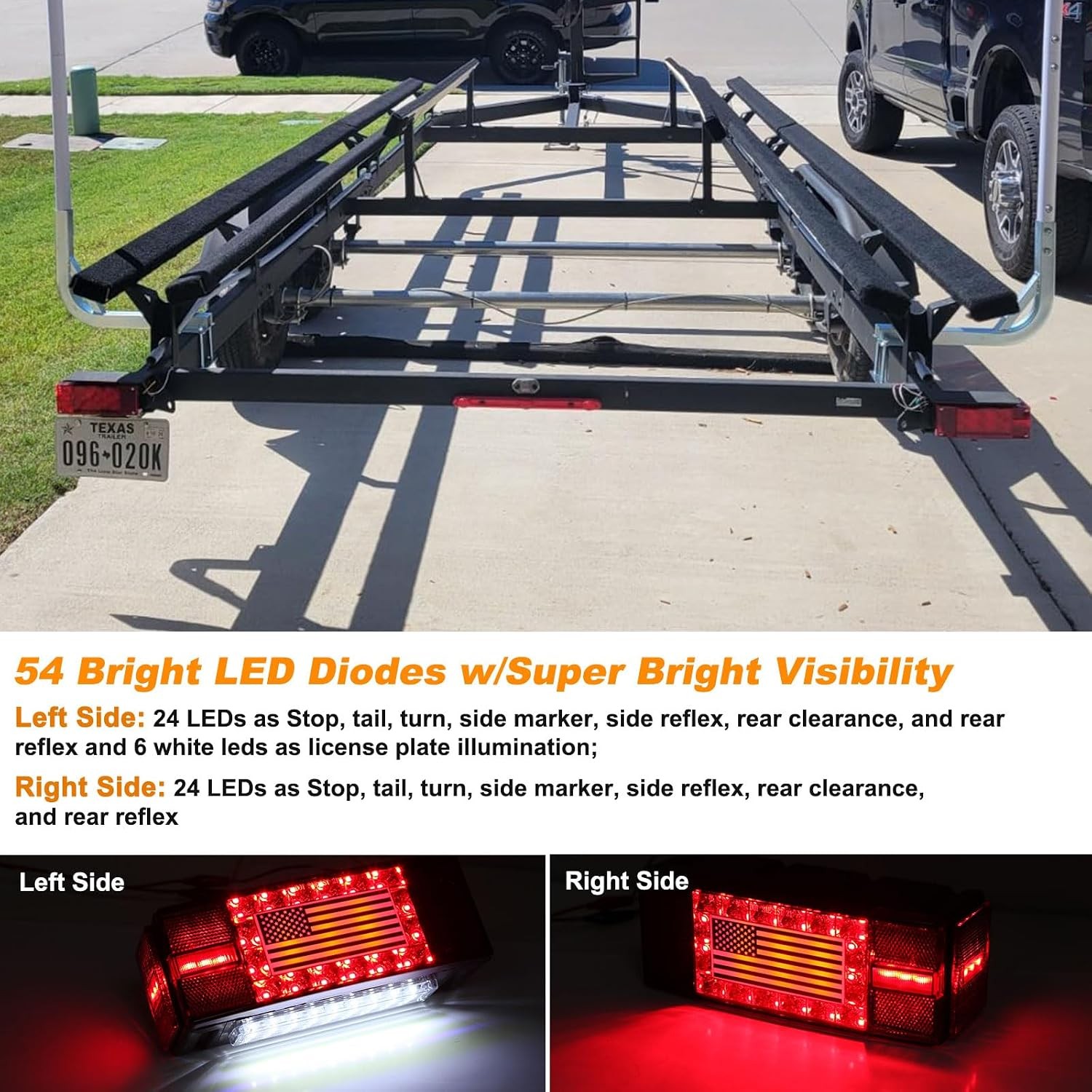 LED Trailer Light Kit 12V, Rectangular Brake Stop Turn Tail License Plate Lights