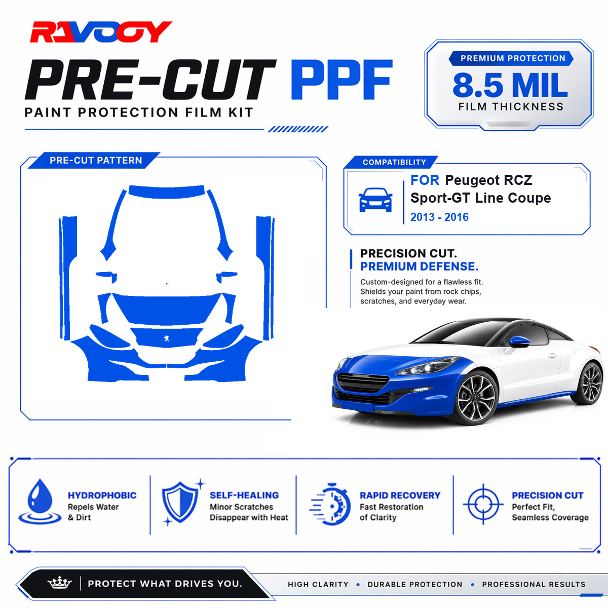 Precut PPF Front Kit Rockers For 2013-2016 Peugeot RCZ Sport-GT Line Coupe